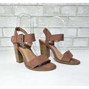 Brash 'Storm' Block Heel Sandal | Beige Mauve Faux Suede | Size 5